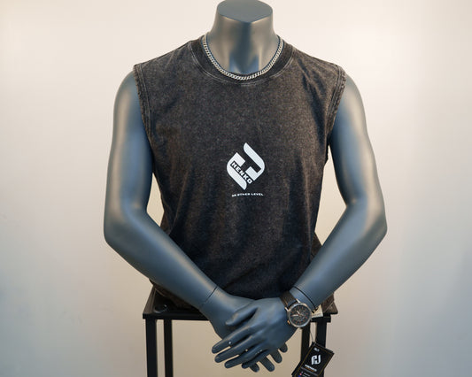 HENKO's 100% cotton black acid wash Vest with a semi-oversized fit.